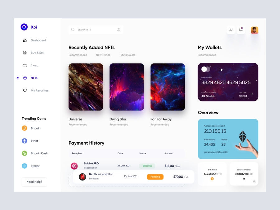 Download NFT Dashboard for Figma and Adobe XD
