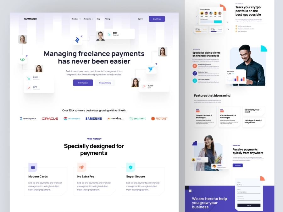 Download PayMaster - Finance Manager Saas App Landing Page for Figma and Adobe XD