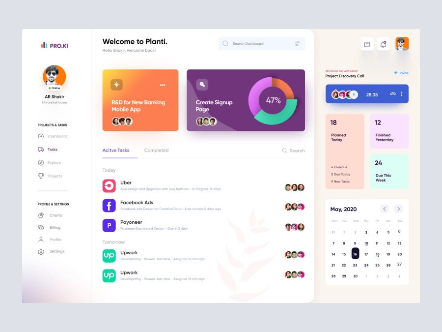 Download Project Management Dashboard UI Concept for Figma and Adobe XD