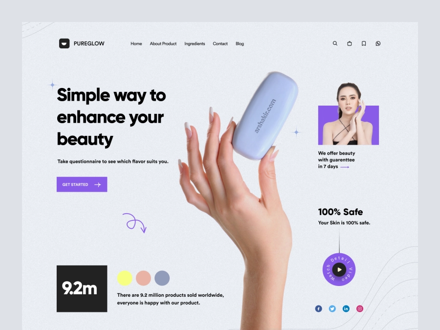 Download PureGlow - Shopify Store Website Header for Figma and Adobe XD