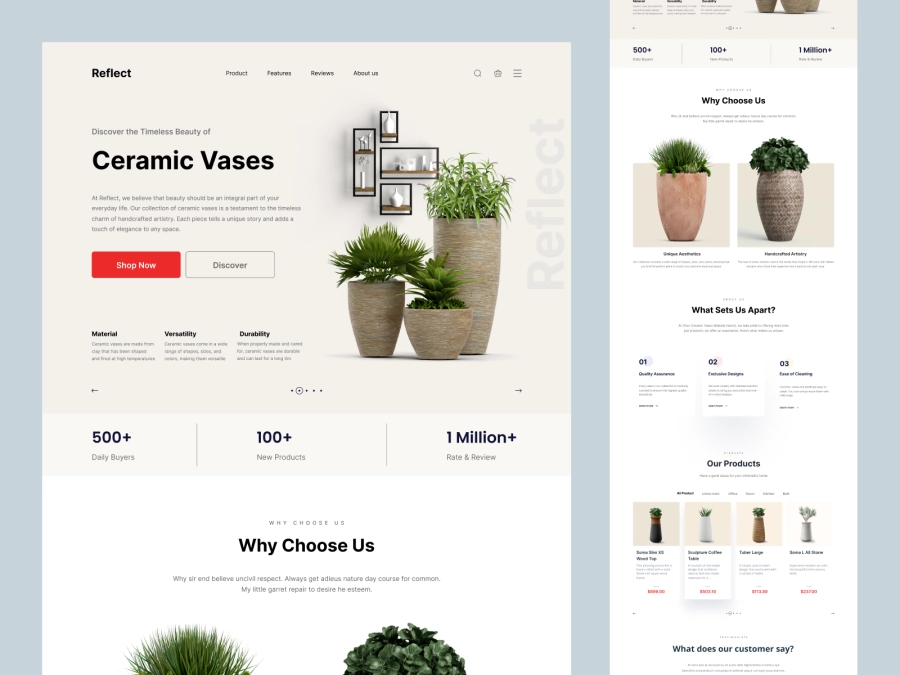 Download Reflect Plant pots and Vases Website for Figma and Adobe XD