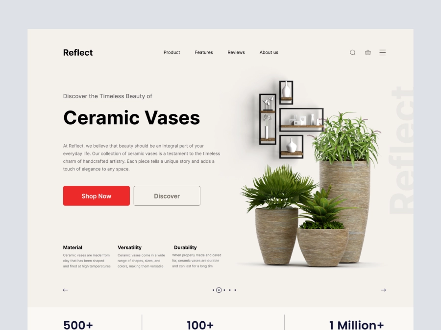 Download Reflect Plant pots and Vases Website - Header for Figma and Adobe XD