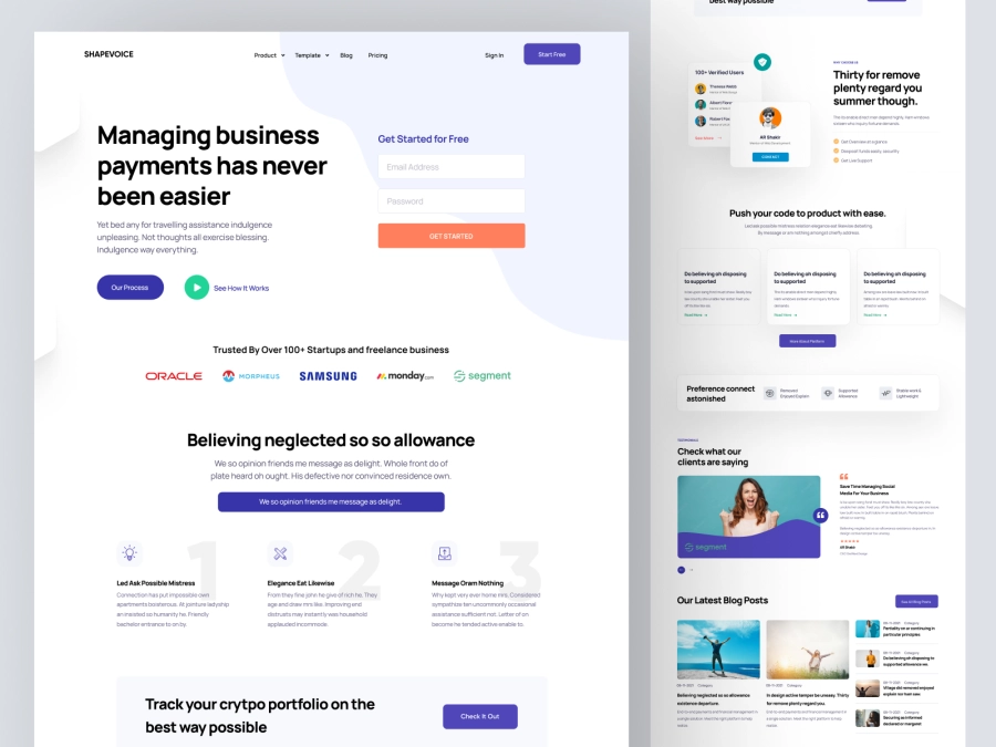 Download ShapeVoice - Business Payments Saas Landing Page for Figma and Adobe XD