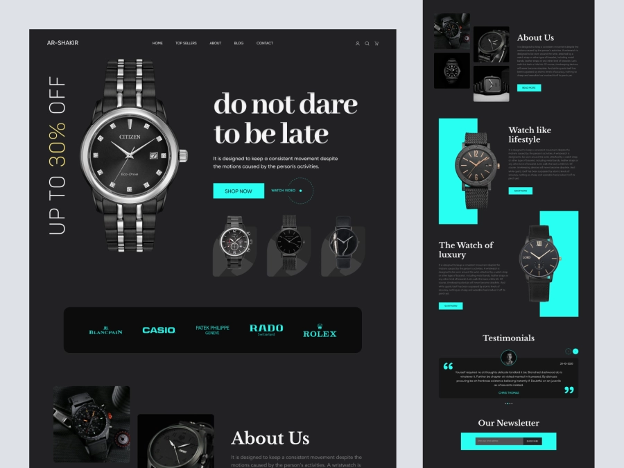 Download Shopify Watch Store Website Design - Full Page for Figma and Adobe XD