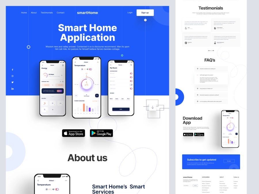 Download Smart Home Mobile App Landing Page - Full Page for Figma and Adobe XD