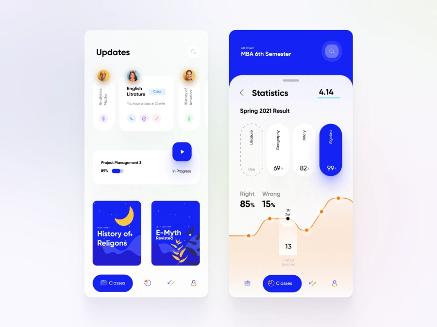 Download Unversity Student Dashboard Mobile App for Figma and Adobe XD