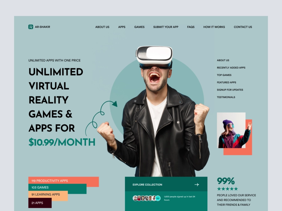 Download VR Headset Landing Page Hero Concept for Figma and Adobe XD