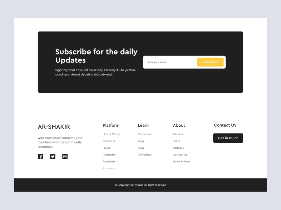 Download Wallet Product Shopify Website Design - Footer for Figma and Adobe XD